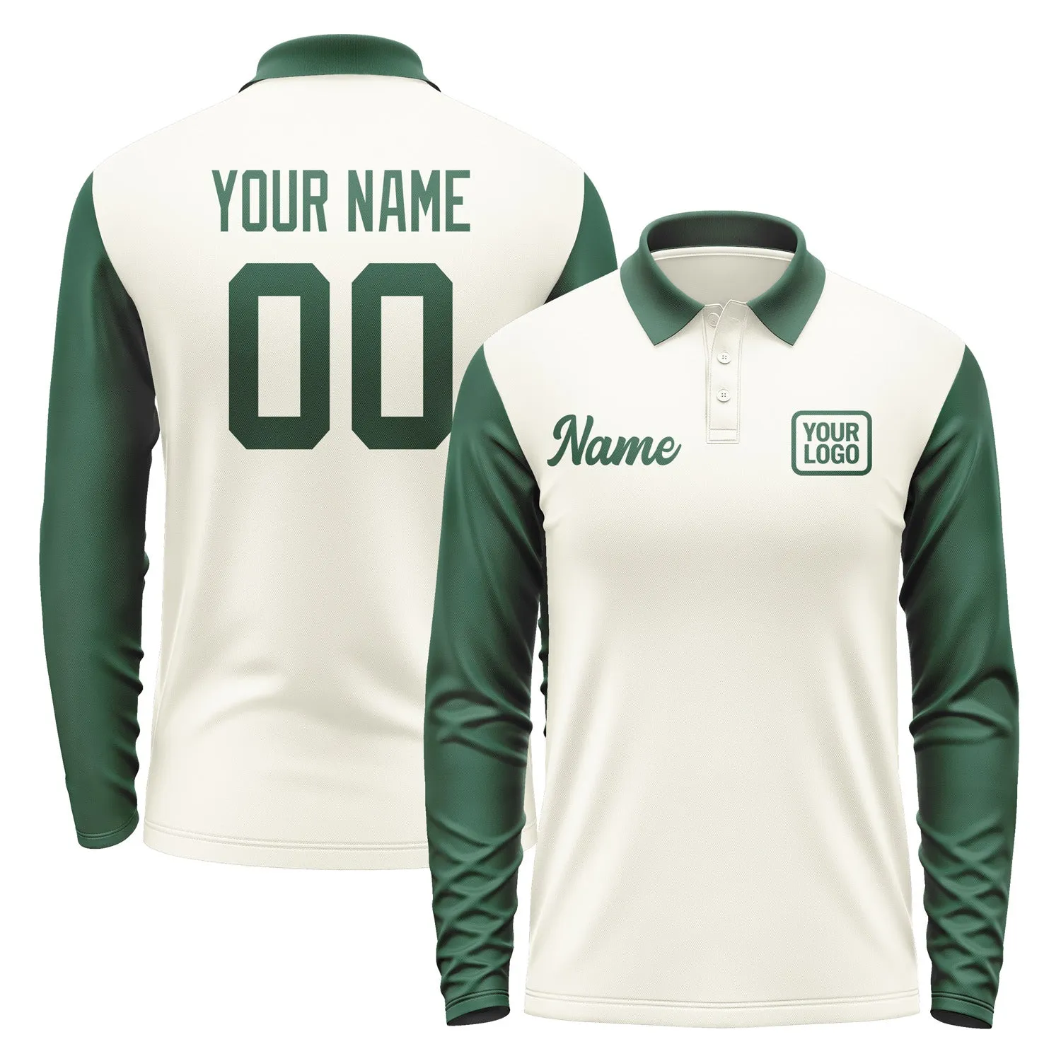 Custom Cream Green Long Sleeve Polo Shirt sold by Tailorly