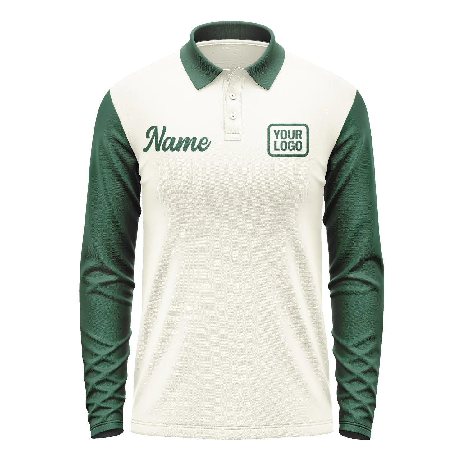 Custom Cream Green Long Sleeve Polo Shirt sold by Tailorly product image thumbnail 2