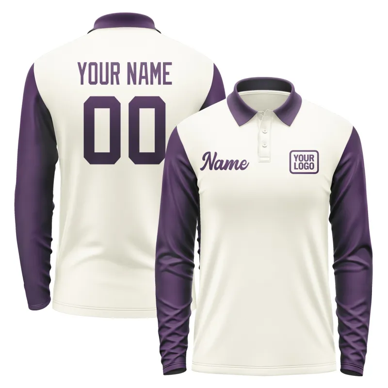 Custom Cream Purple Long Sleeve Polo Shirt sold by Tailorly