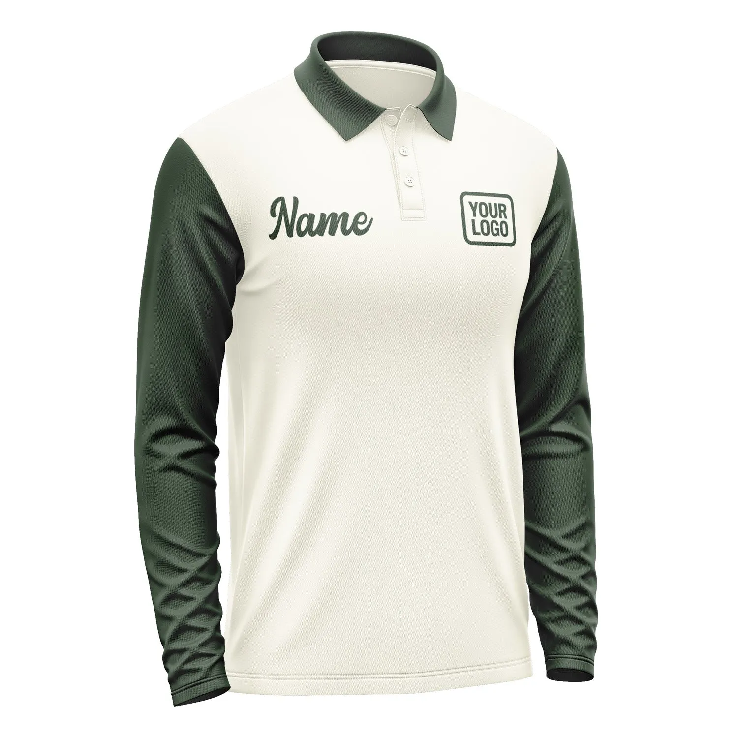 Custom Cream Dark Green Long Sleeve Polo Shirt sold by Tailorly product image thumbnail 4