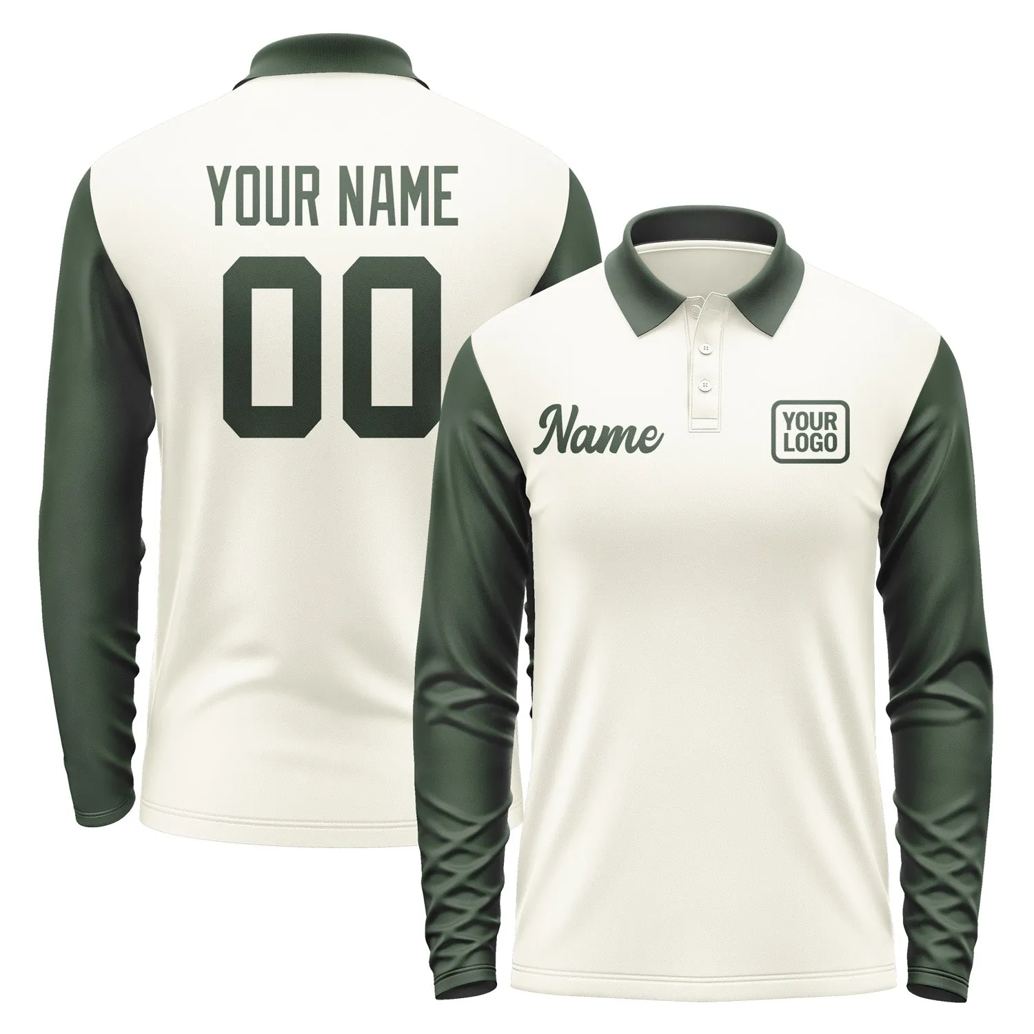 Custom Cream Dark Green Long Sleeve Polo Shirt sold by Tailorly