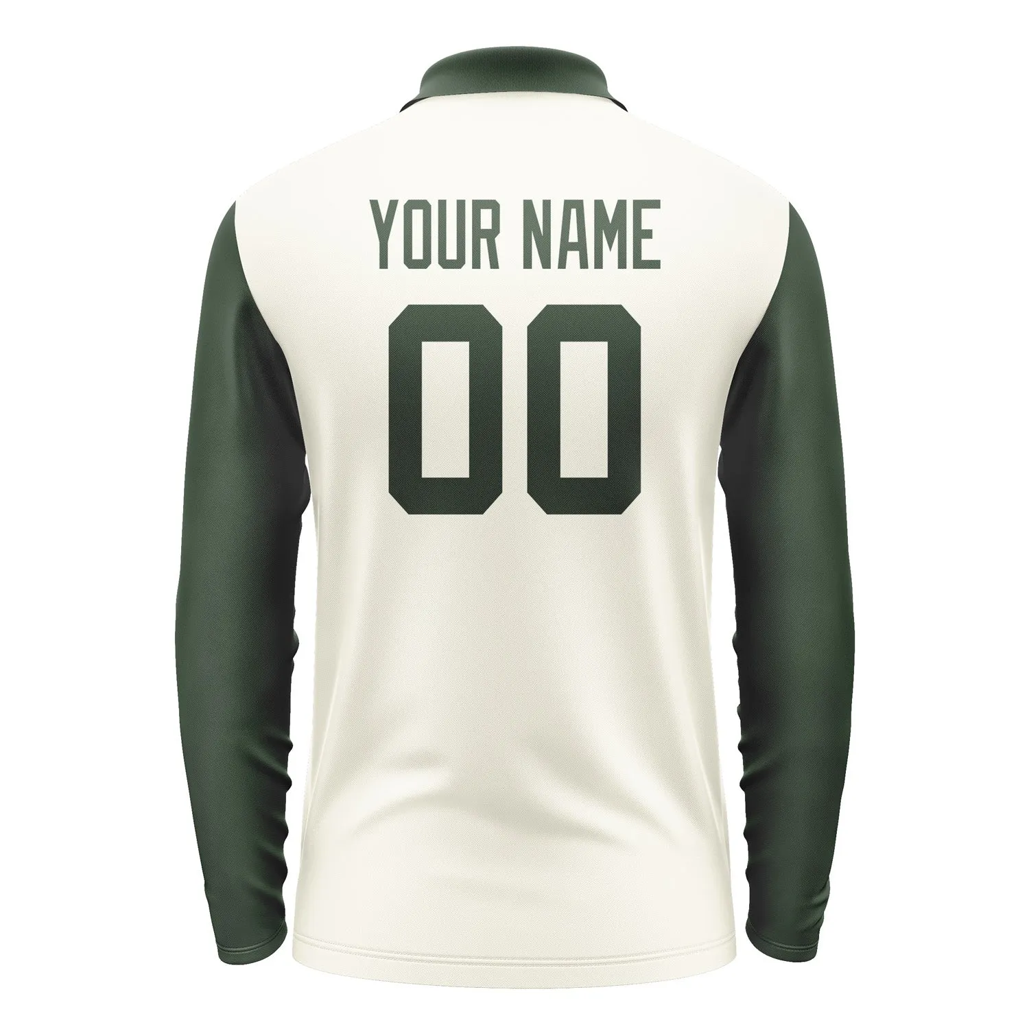 Custom Cream Dark Green Long Sleeve Polo Shirt sold by Tailorly product image thumbnail 3