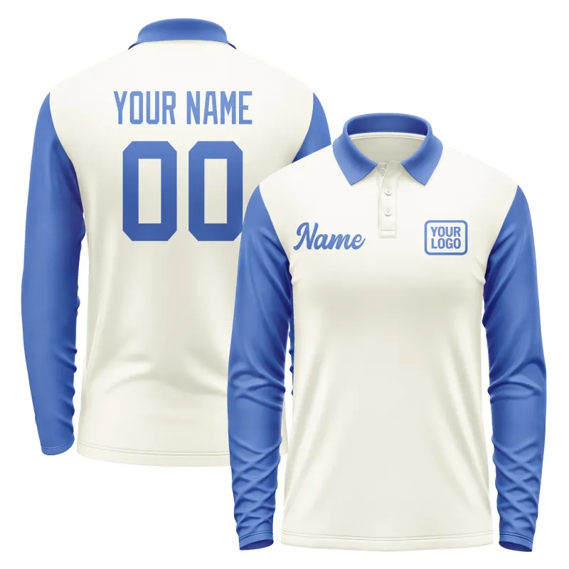 Custom Cream Sky Blue Long Sleeve Polo Shirt sold by Tailorly