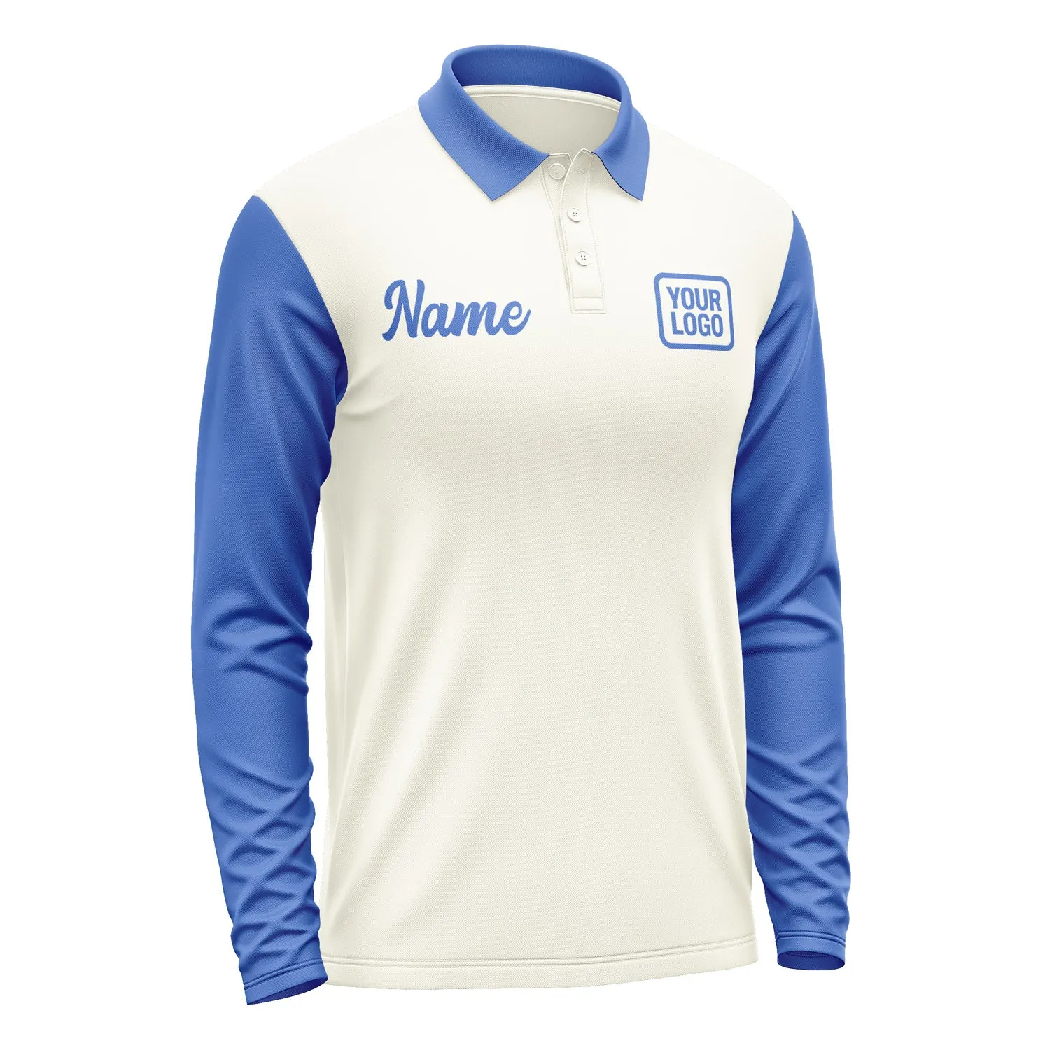 Custom Cream Sky Blue Long Sleeve Polo Shirt sold by Tailorly product image thumbnail 4