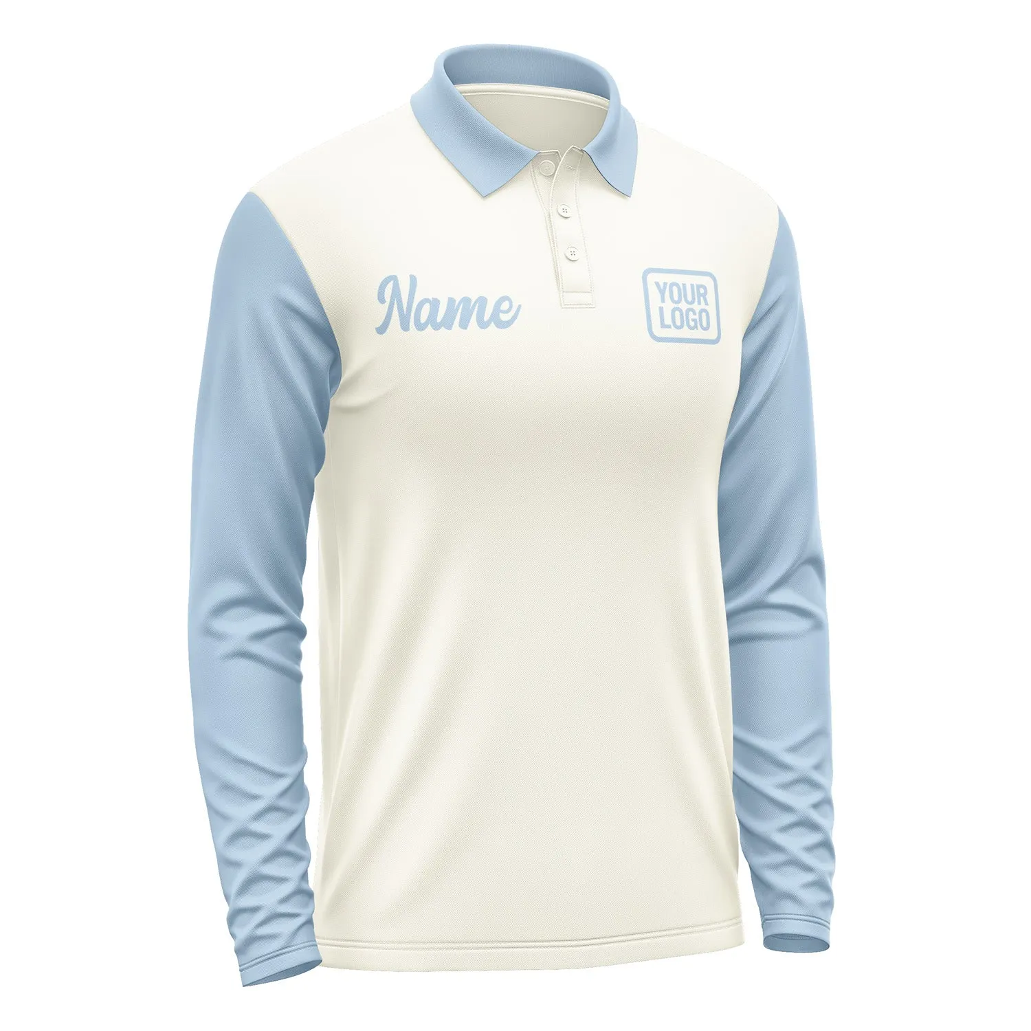 Custom Cream Light Blue Long Sleeve Polo Shirt sold by Tailorly product image thumbnail 4