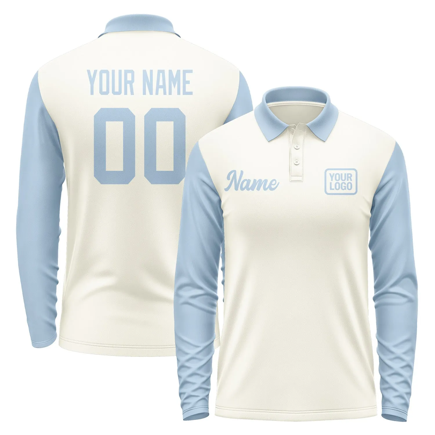 Custom Cream Light Blue Long Sleeve Polo Shirt sold by Tailorly