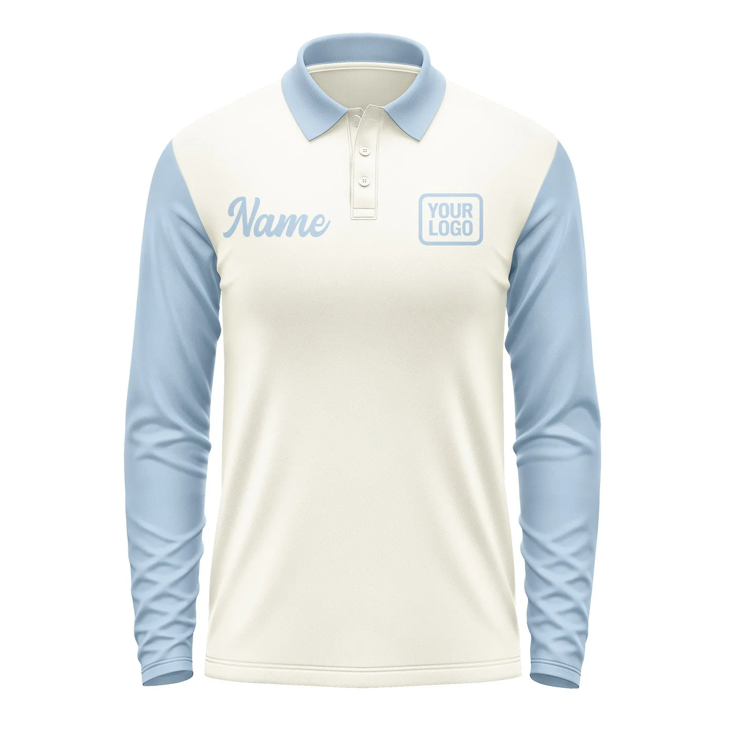 Custom Cream Light Blue Long Sleeve Polo Shirt sold by Tailorly product image thumbnail 2
