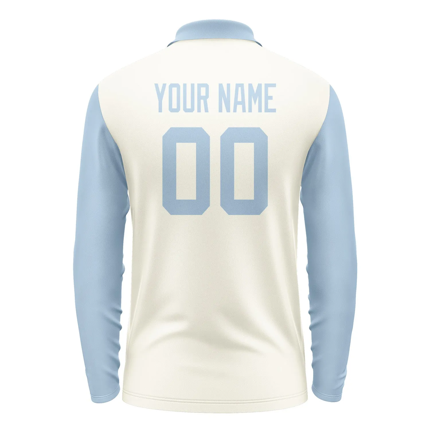 Custom Cream Light Blue Long Sleeve Polo Shirt sold by Tailorly product image thumbnail 3