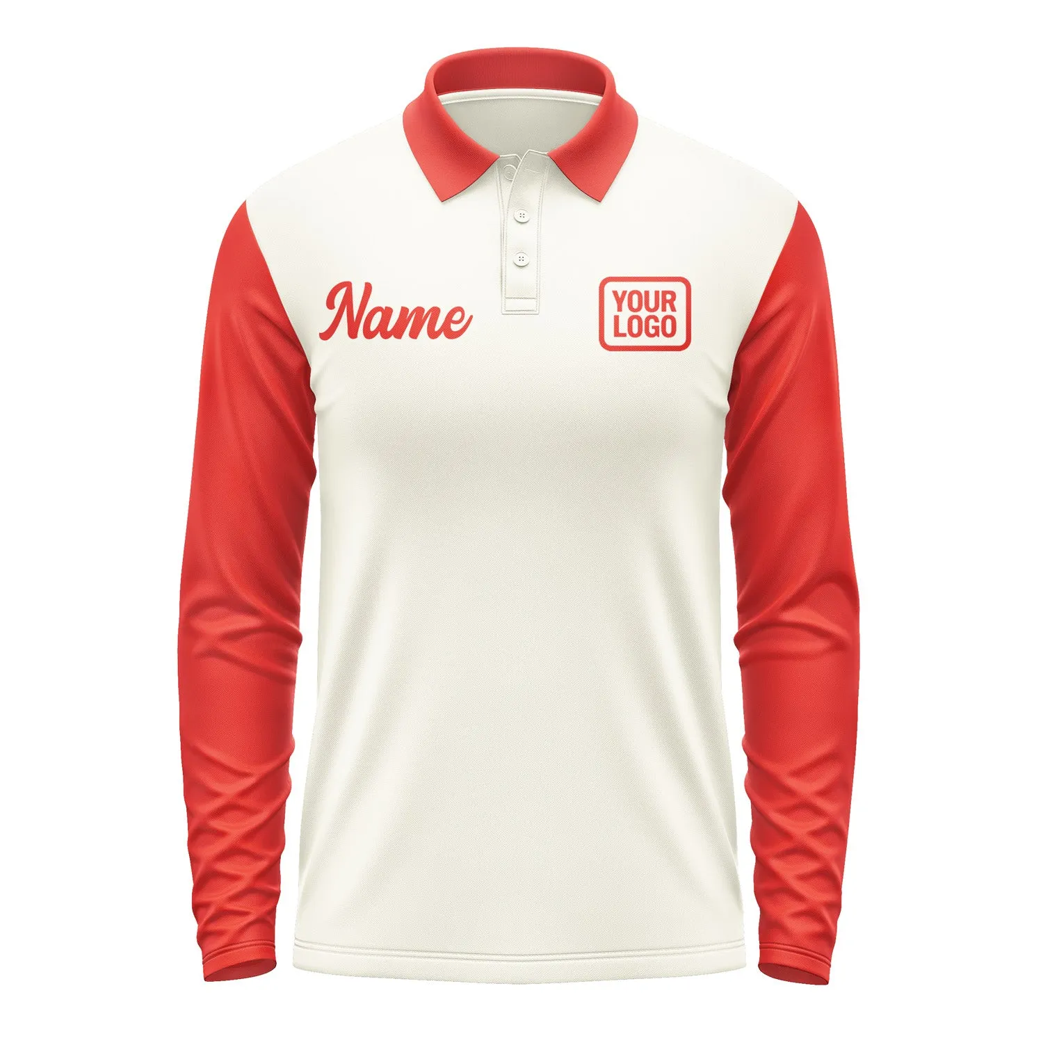 Custom Cream Orange Red Long Sleeve Polo Shirt sold by Tailorly product image thumbnail 2