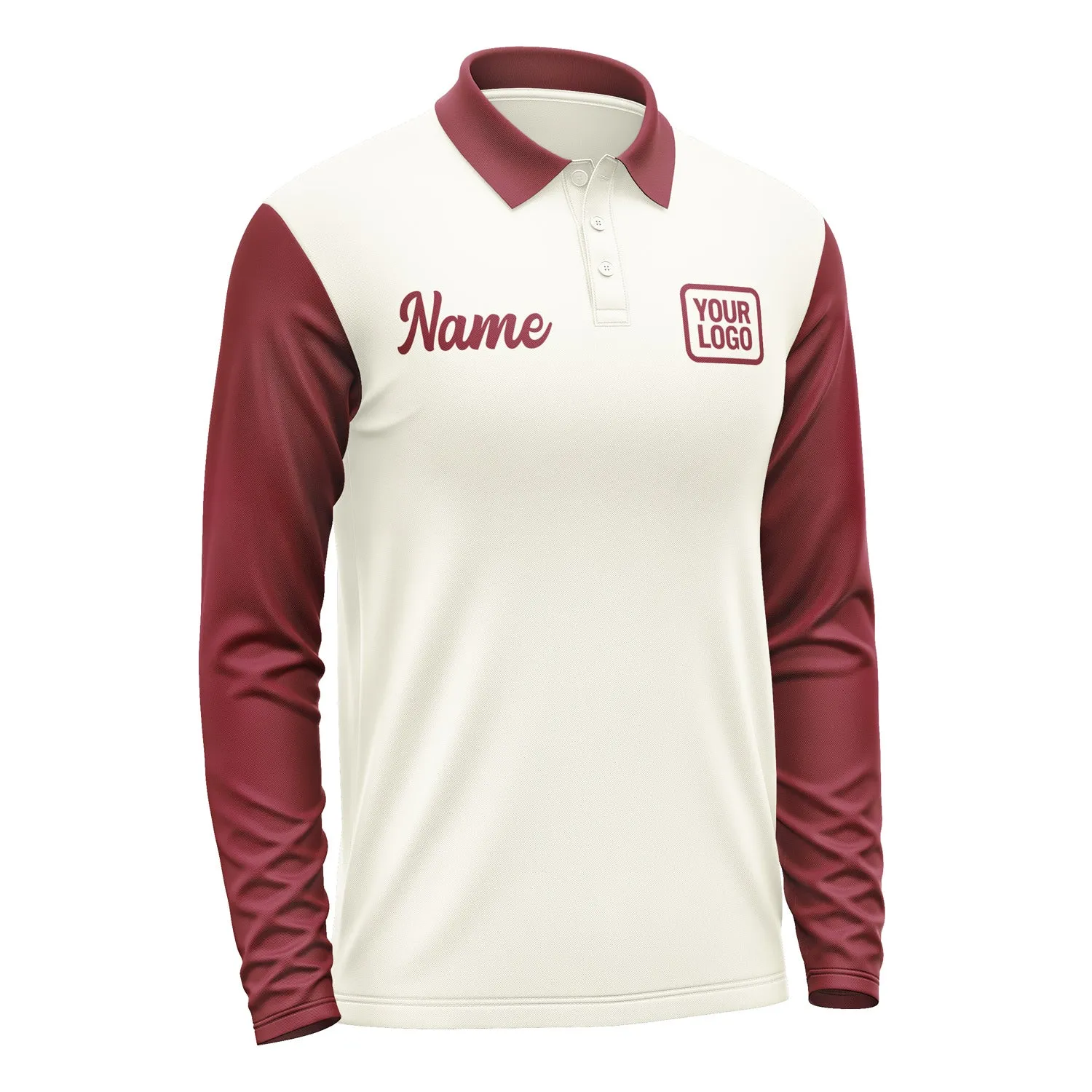 Custom Cream Crimson Red Long Sleeve Polo Shirt sold by Tailorly product image thumbnail 4