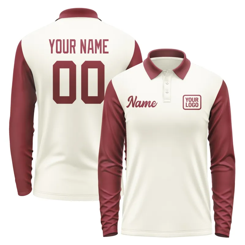 Custom Cream Crimson Red Long Sleeve Polo Shirt sold by Tailorly