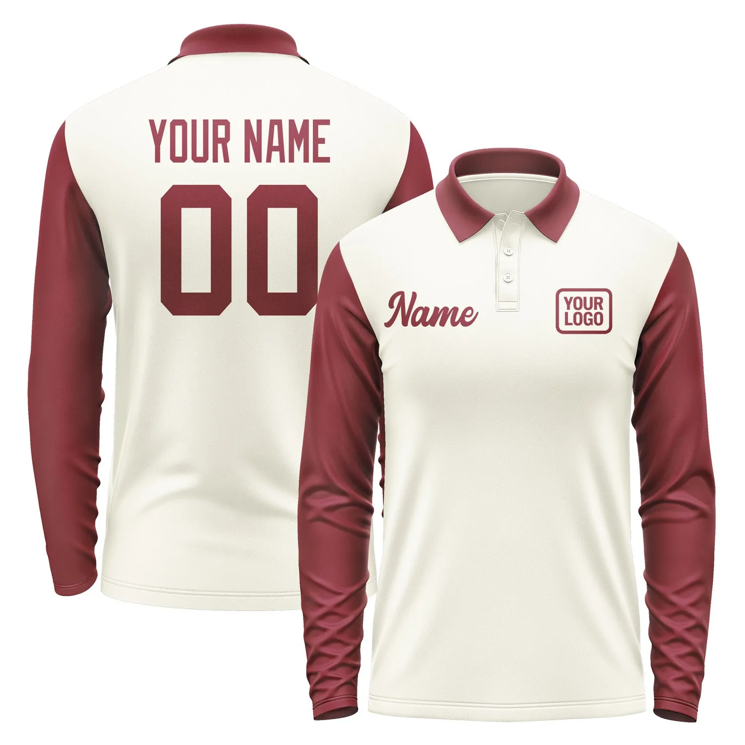 Custom Cream Crimson Red Long Sleeve Polo Shirt sold by Tailorly