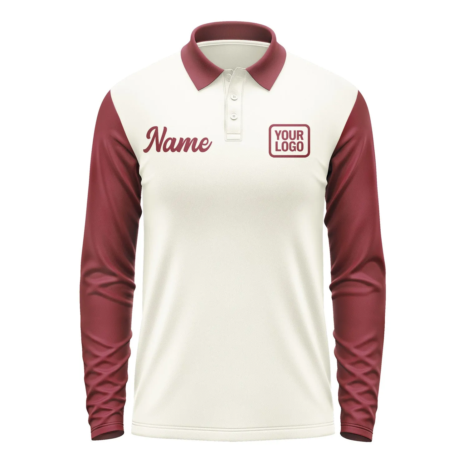 Custom Cream Crimson Red Long Sleeve Polo Shirt sold by Tailorly product image thumbnail 2