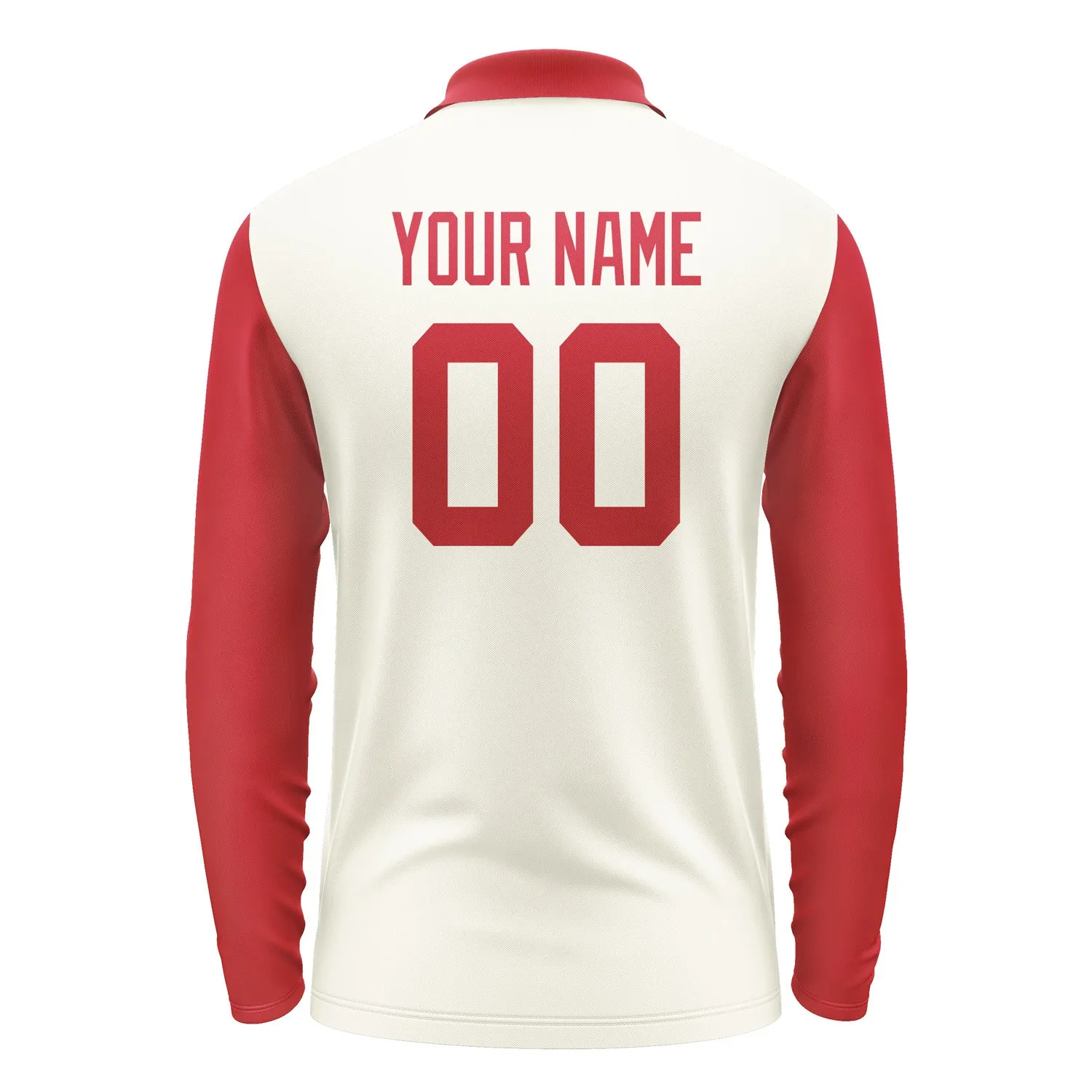 Custom Cream Red Long Sleeve Polo Shirt sold by Tailorly product image thumbnail 3