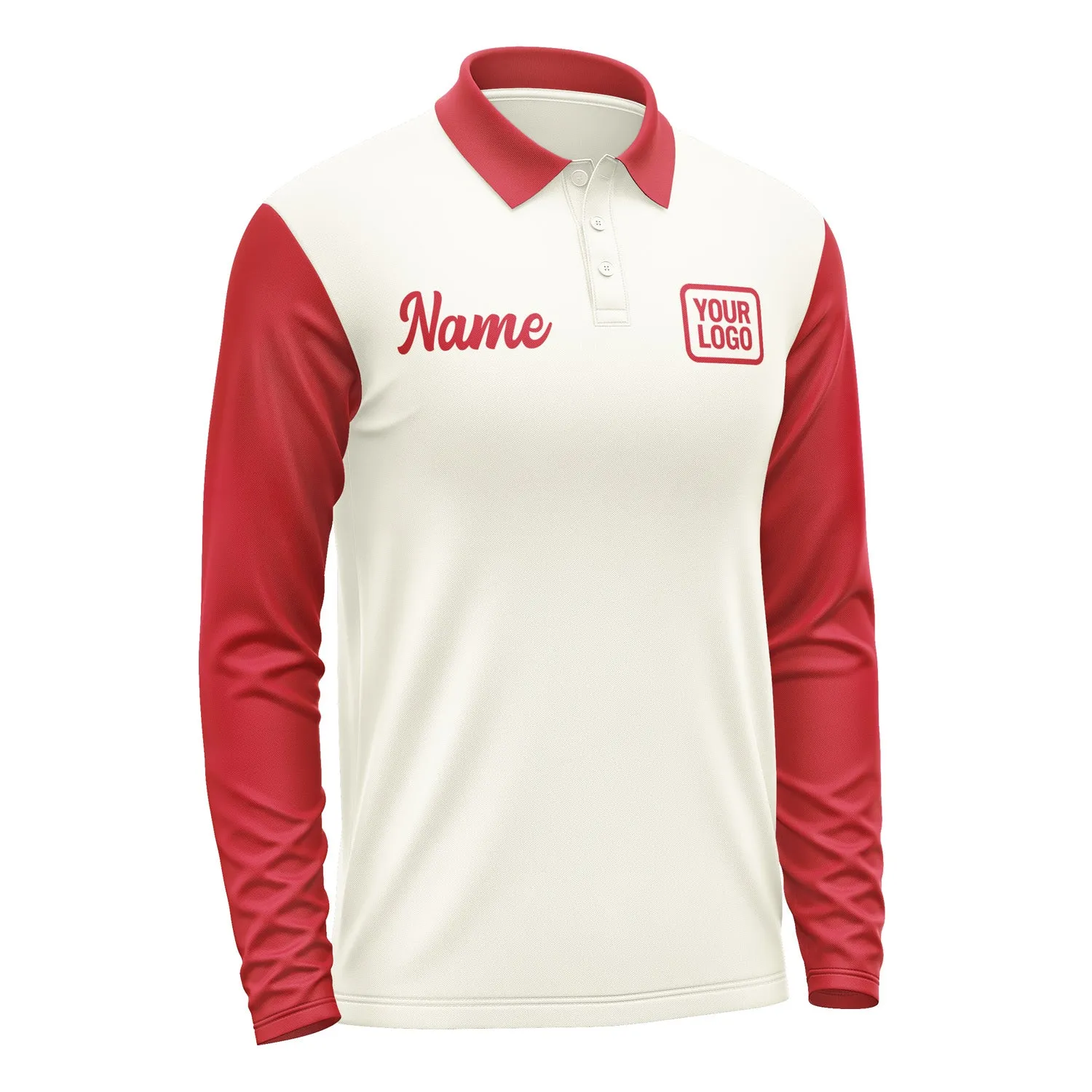 Custom Cream Red Long Sleeve Polo Shirt sold by Tailorly product image thumbnail 4