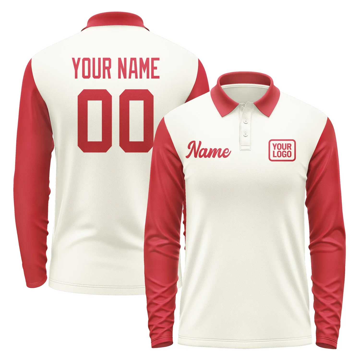 Custom Cream Red Long Sleeve Polo Shirt sold by Tailorly