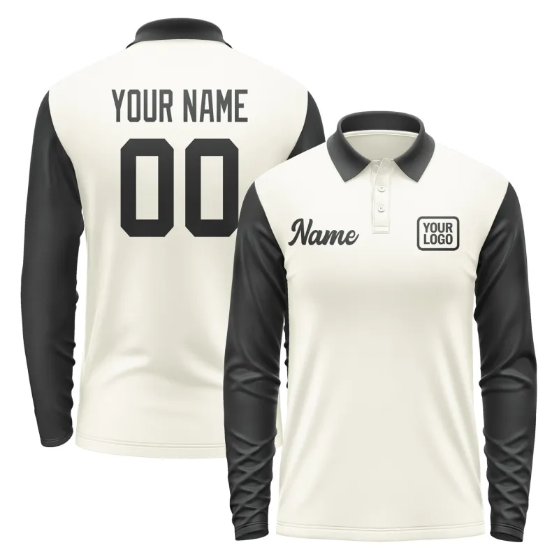 Custom Cream Black Long Sleeve Polo Shirt sold by Tailorly