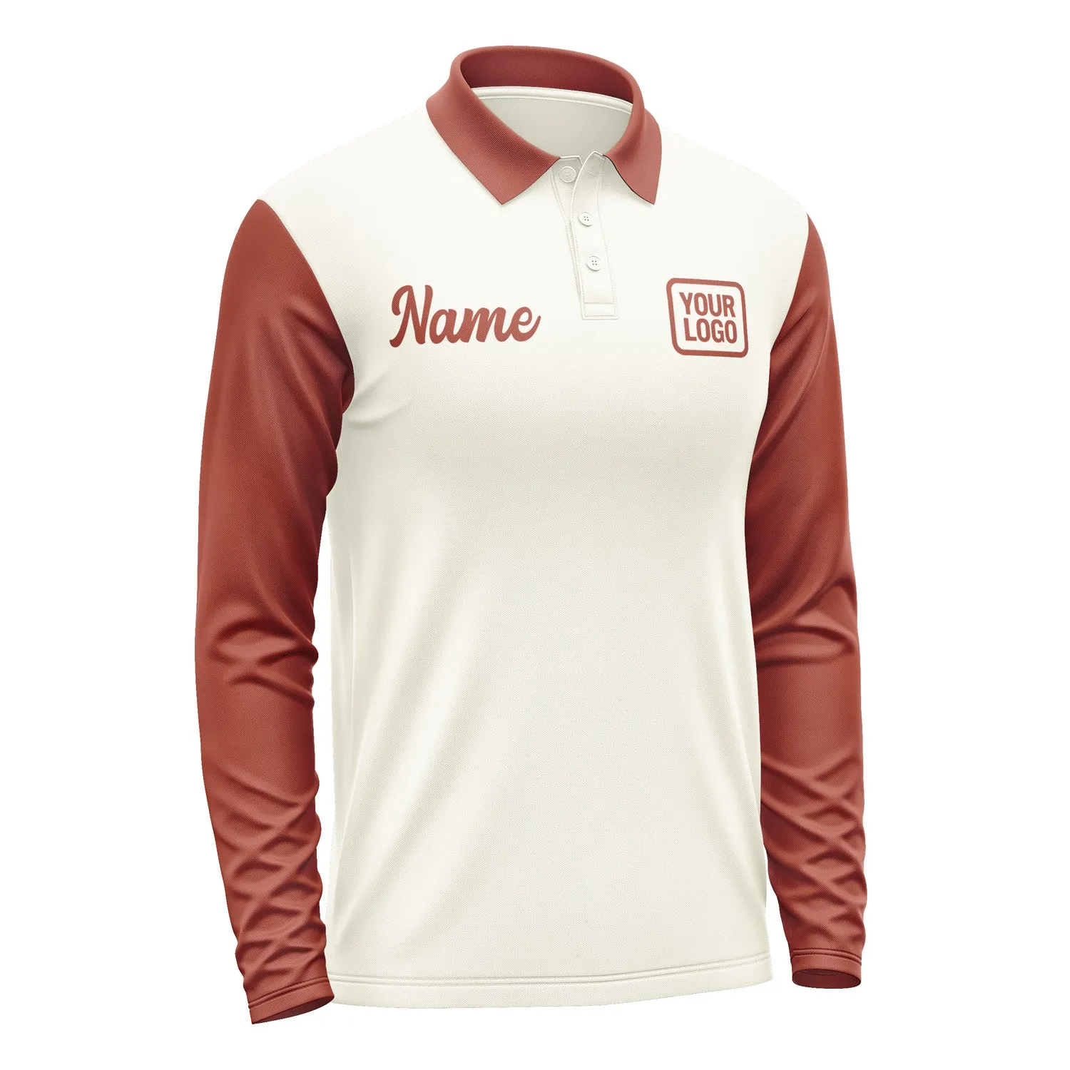 Custom Cream Coral Red Long Sleeve Polo Shirt sold by Tailorly product image thumbnail 4