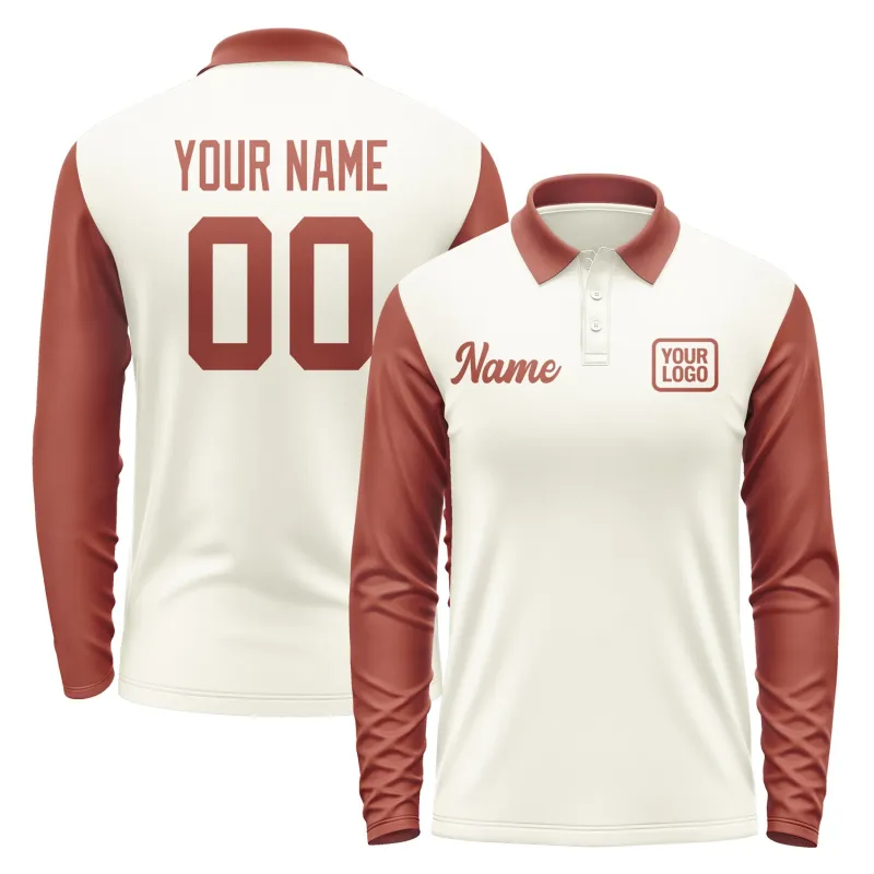 Custom Cream Coral Red Long Sleeve Polo Shirt sold by Tailorly