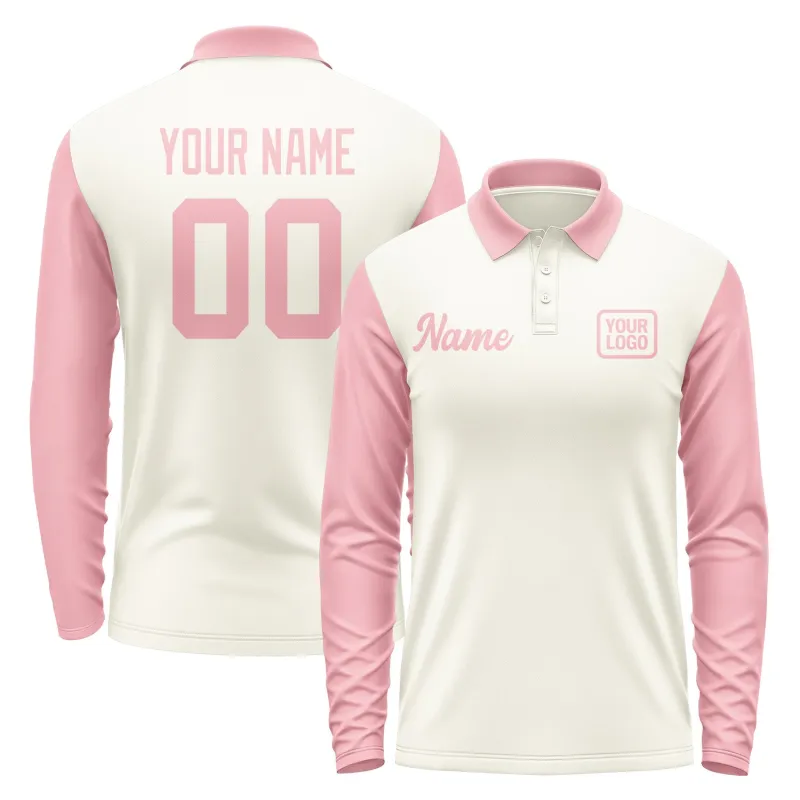 Custom Cream Light Pink Long Sleeve Polo Shirt sold by Tailorly