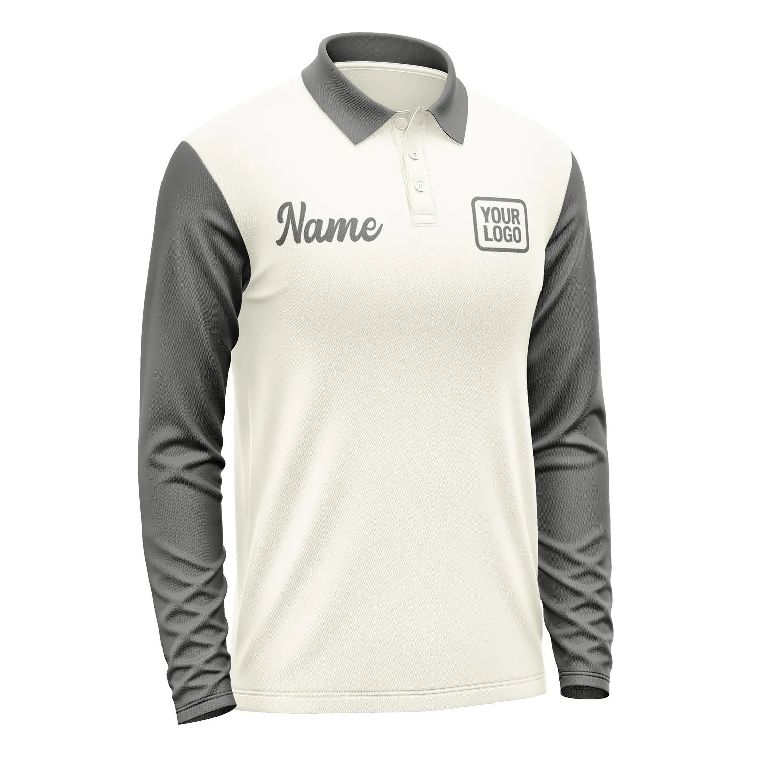 Custom Cream Dark Grey Long Sleeve Polo Shirt sold by Tailorly product image thumbnail 4