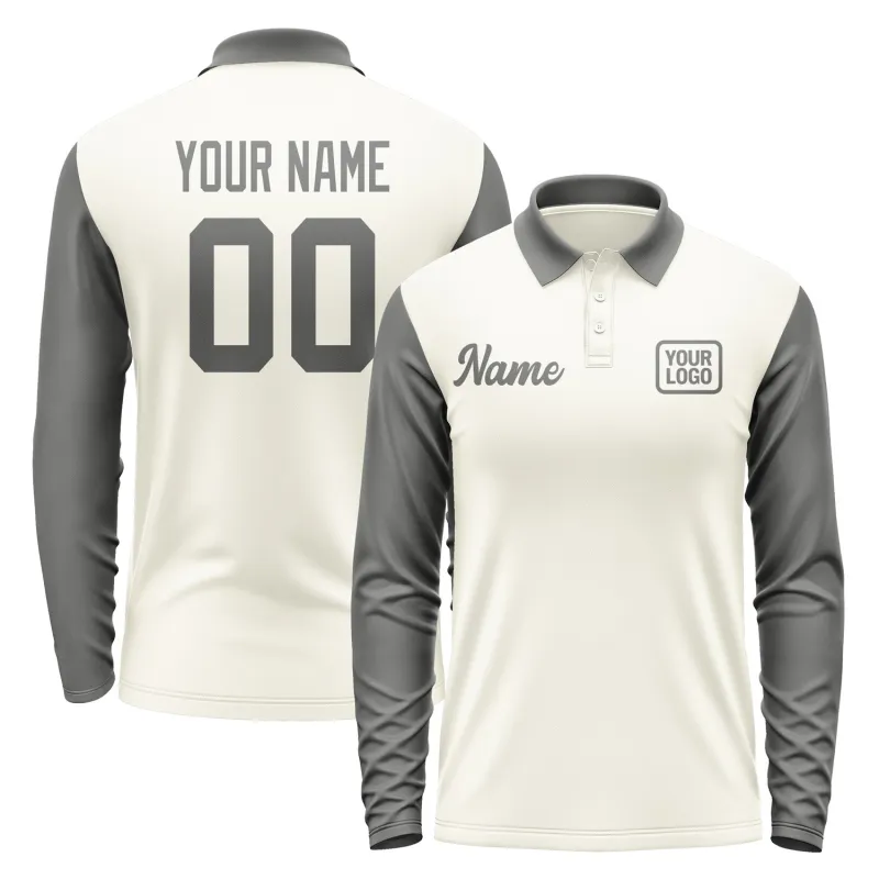 Custom Cream Dark Grey Long Sleeve Polo Shirt sold by Tailorly