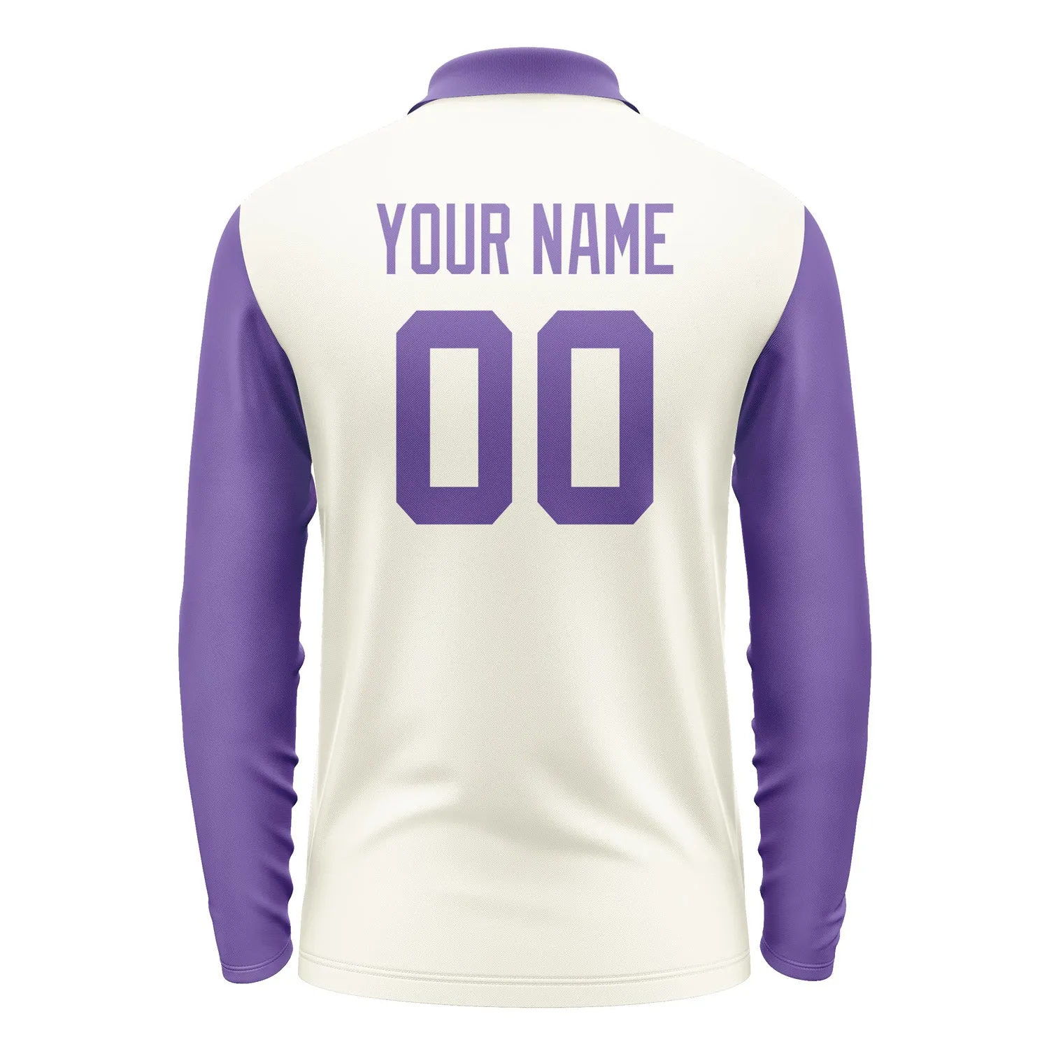 Custom Cream Light Purple Long Sleeve Polo Shirt sold by Tailorly product image thumbnail 3