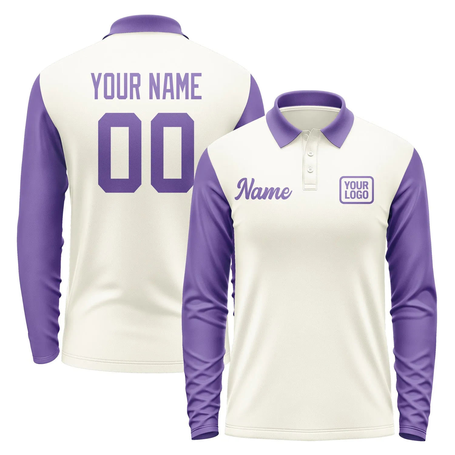 Custom Cream Light Purple Long Sleeve Polo Shirt sold by Tailorly