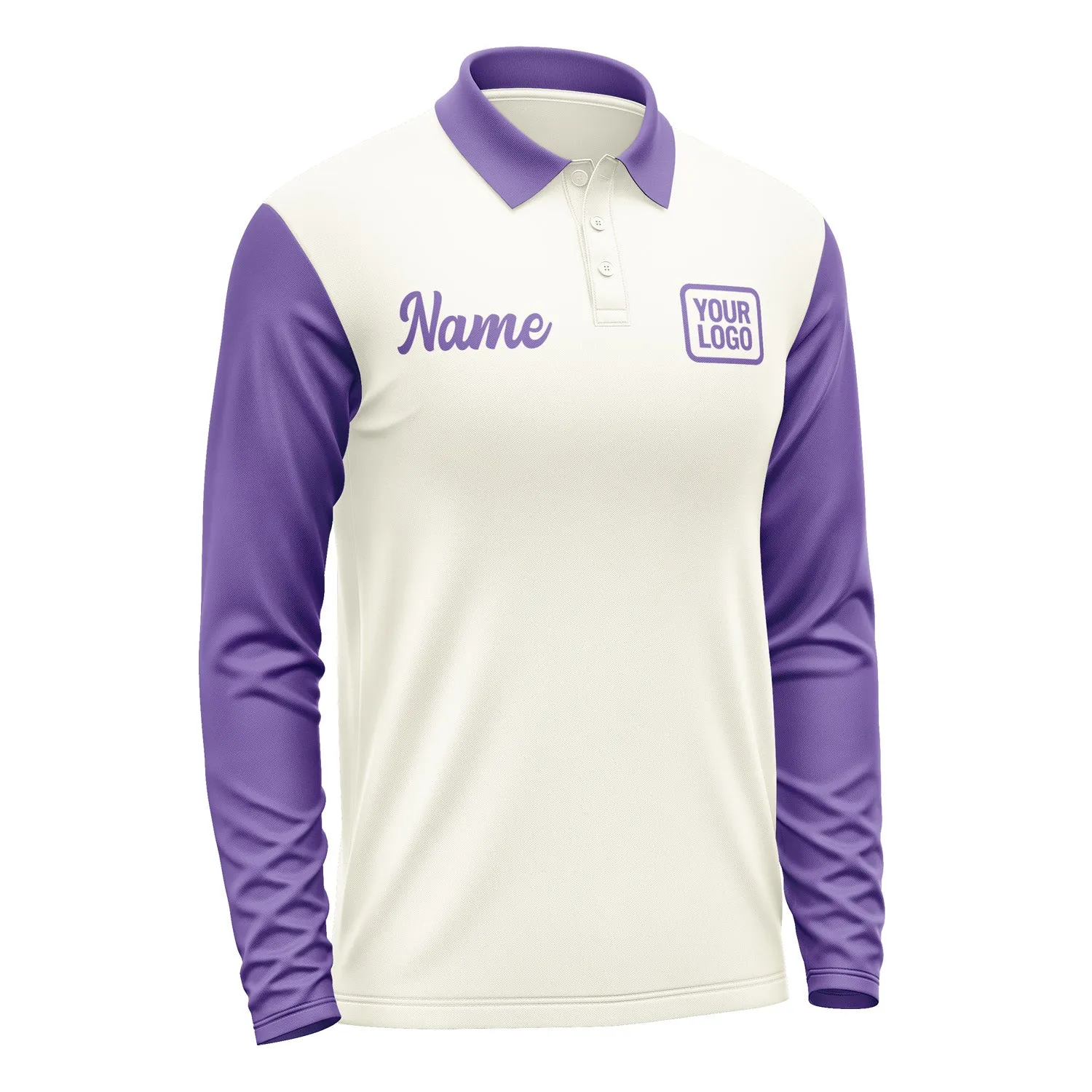 Custom Cream Light Purple Long Sleeve Polo Shirt sold by Tailorly product image thumbnail 4