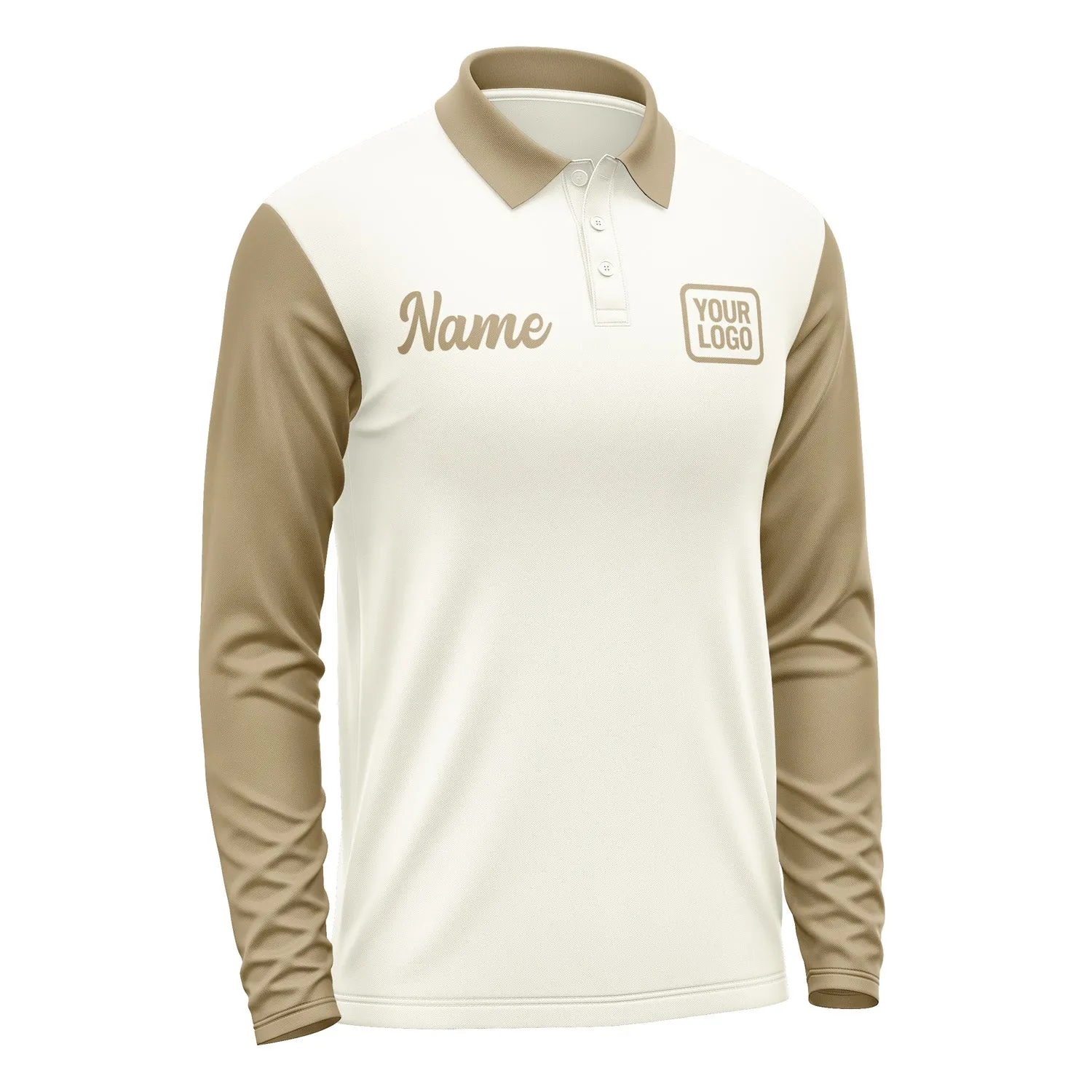 Custom Cream Light Khaki Long Sleeve Polo Shirt sold by Tailorly product image thumbnail 4