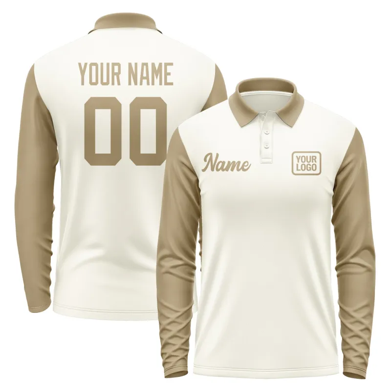 Custom Cream Light Khaki Long Sleeve Polo Shirt sold by Tailorly