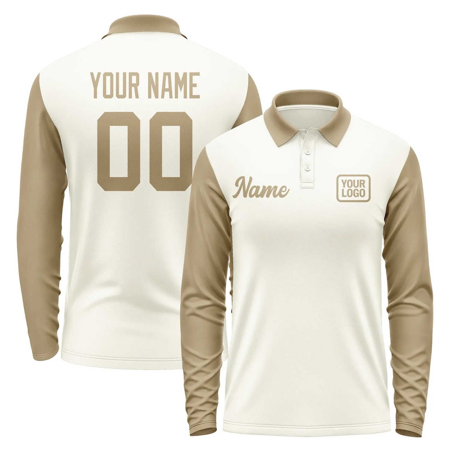 Custom Cream Light Khaki Long Sleeve Polo Shirt sold by Tailorly