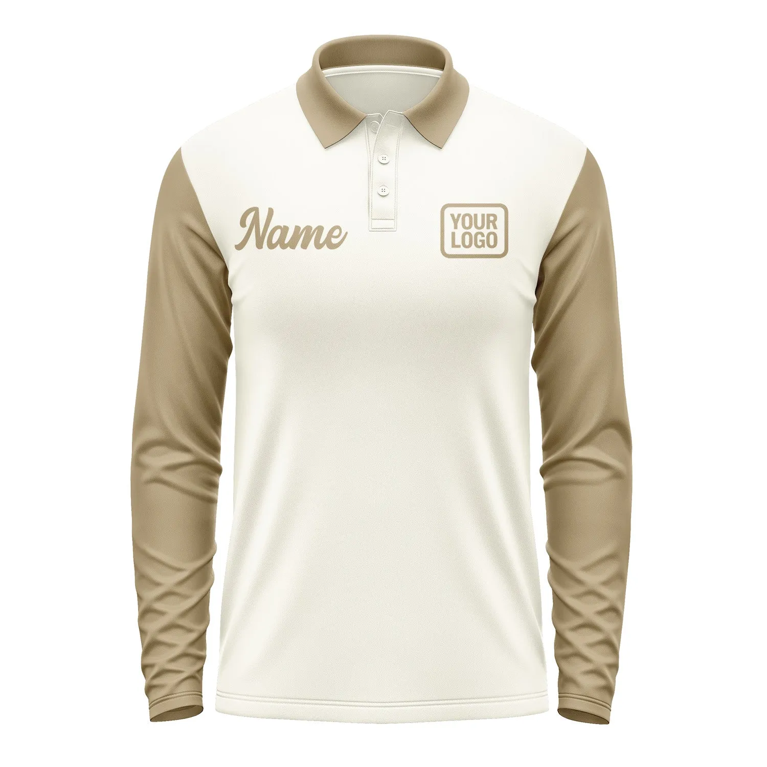 Custom Cream Light Khaki Long Sleeve Polo Shirt sold by Tailorly product image thumbnail 2