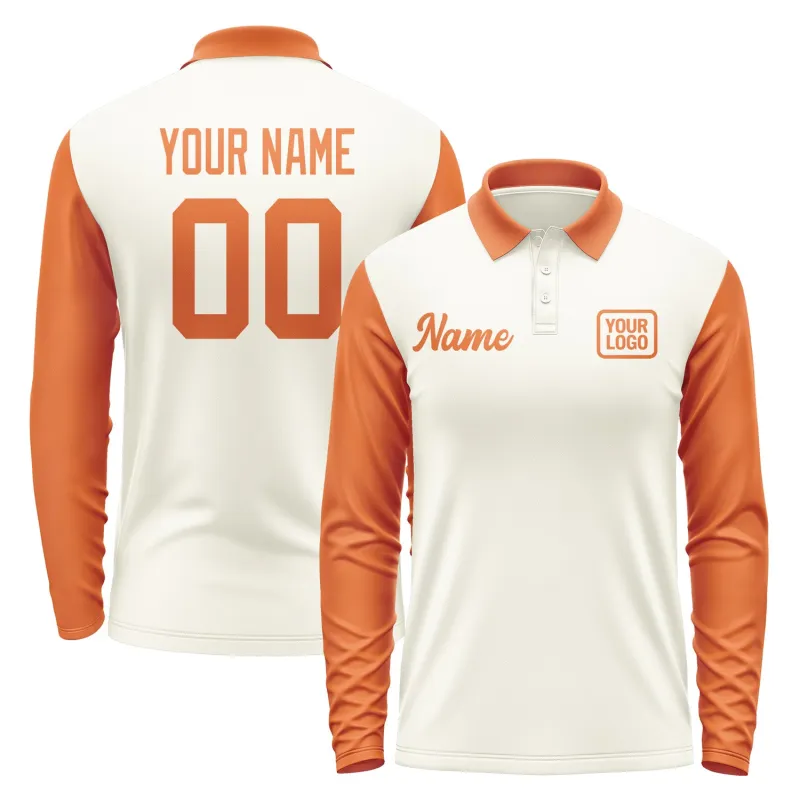 Custom Cream Orange Long Sleeve Polo Shirt sold by Tailorly