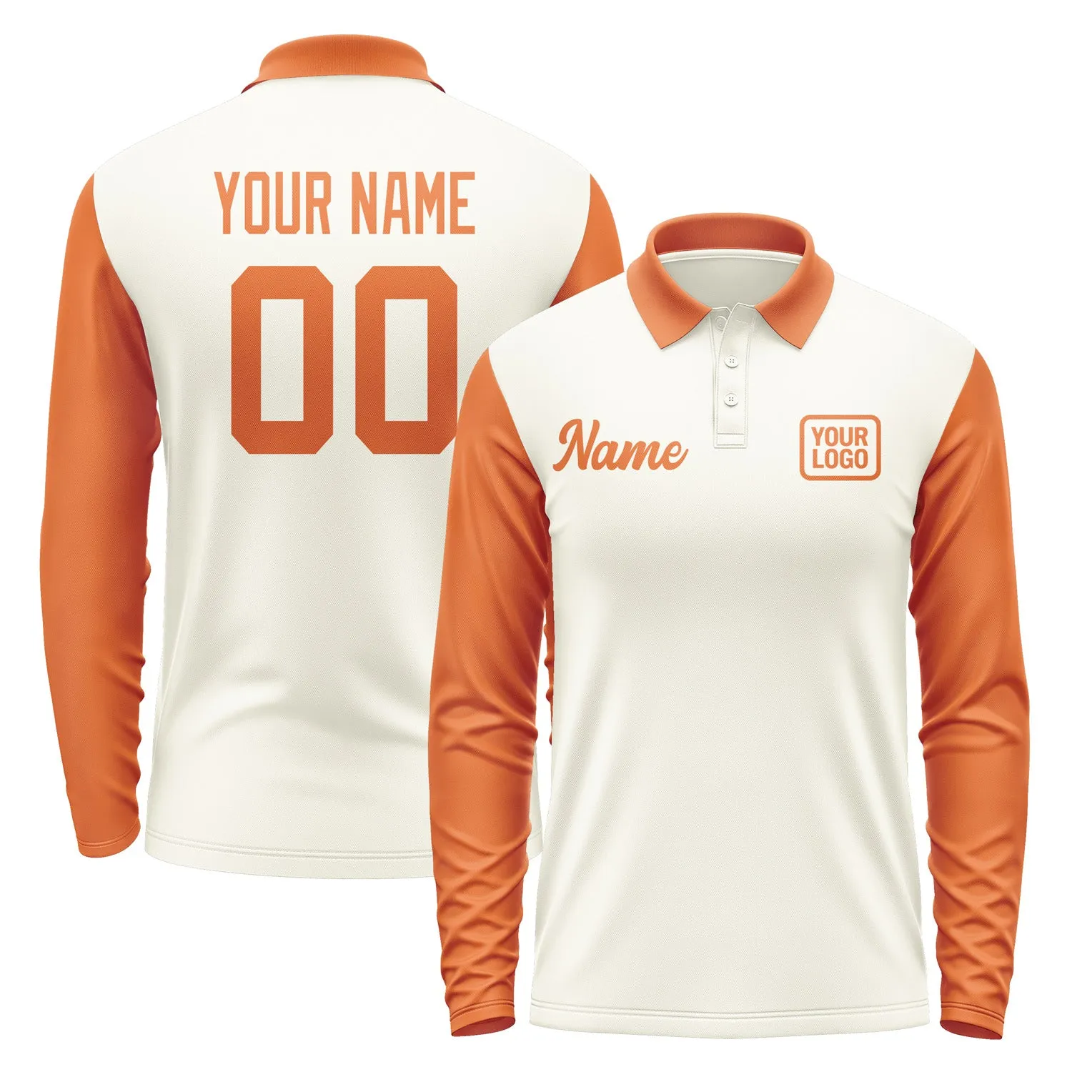 Custom Cream Orange Long Sleeve Polo Shirt sold by Tailorly