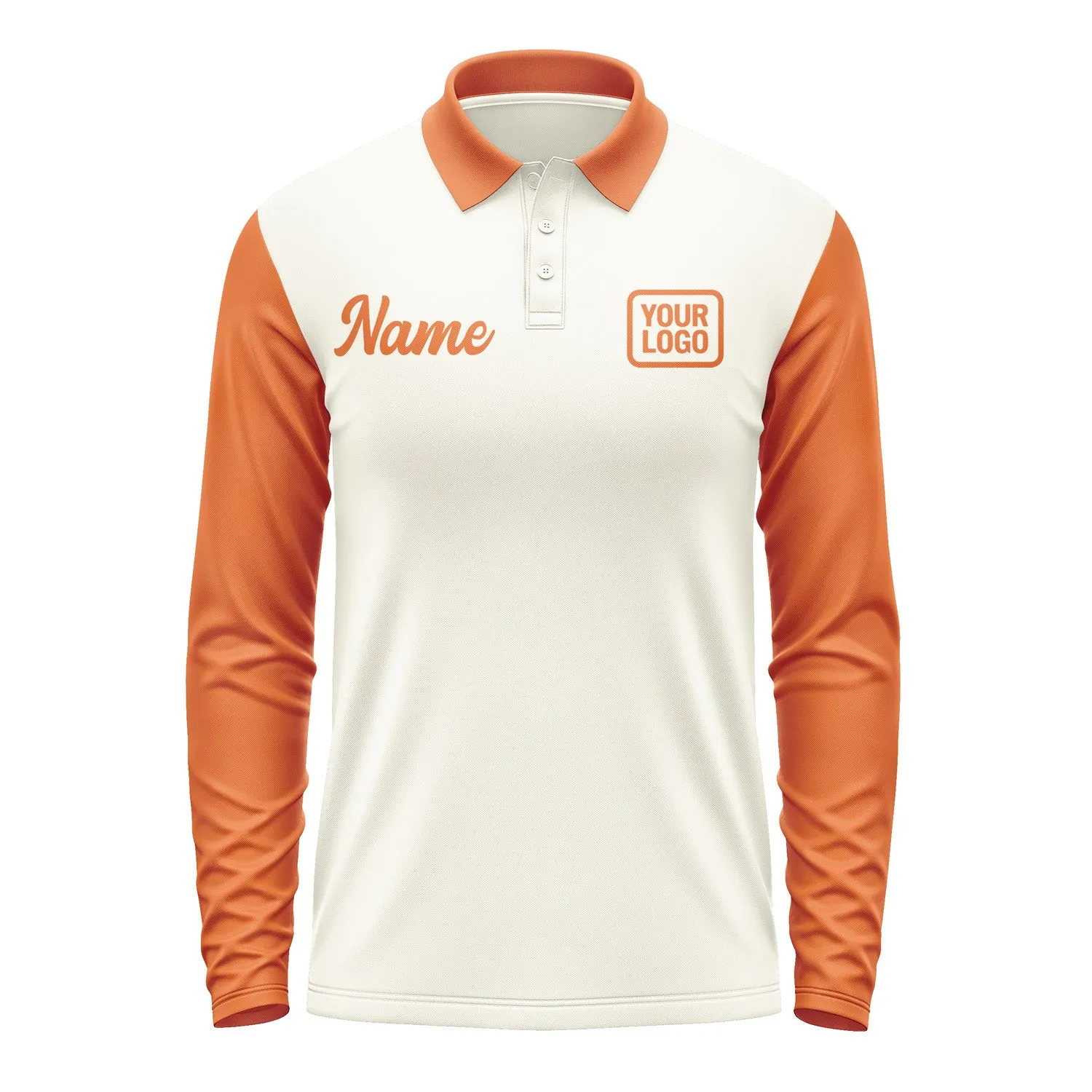 Custom Cream Orange Long Sleeve Polo Shirt sold by Tailorly product image thumbnail 2