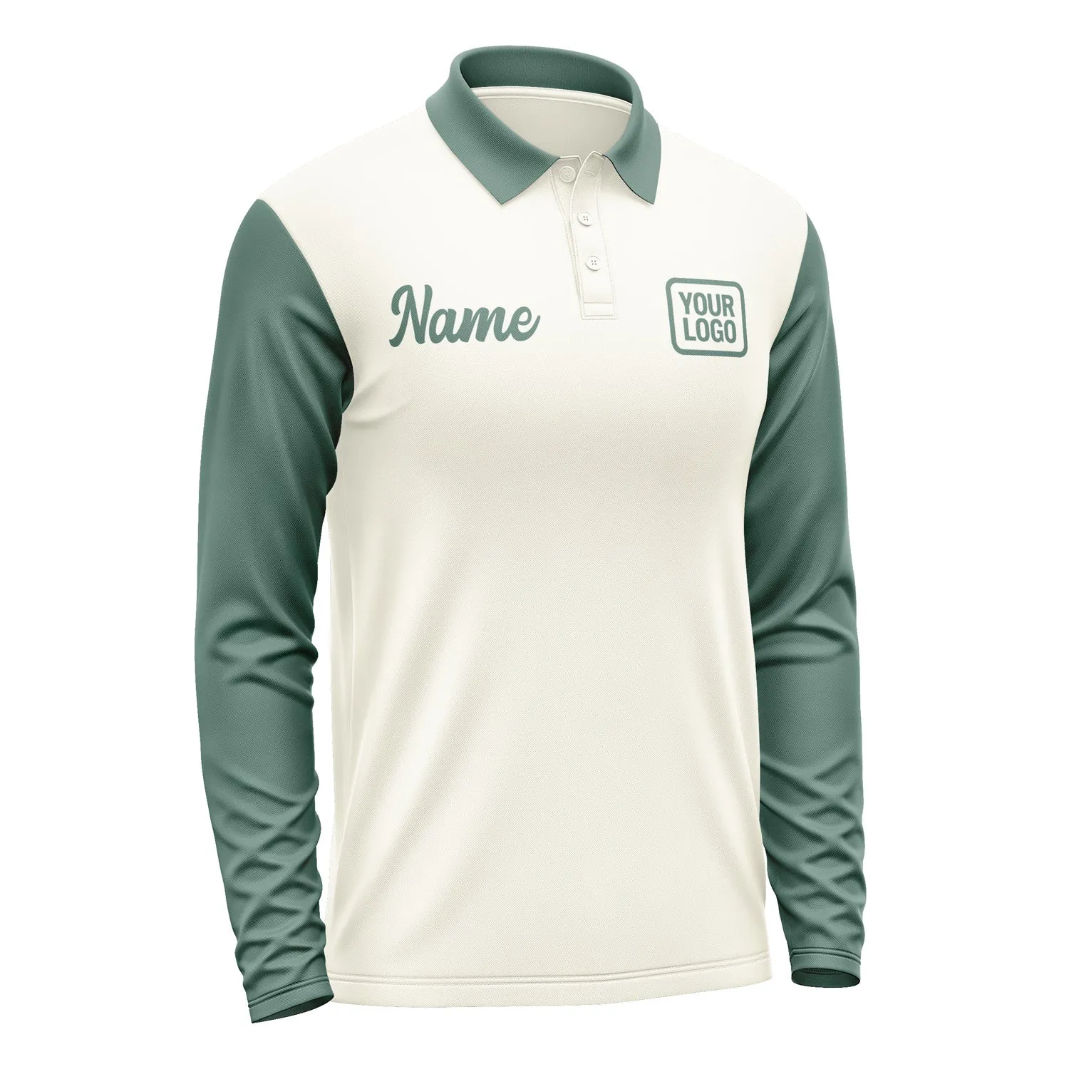 Custom Cream Blue Green Long Sleeve Polo Shirt sold by Tailorly product image thumbnail 4
