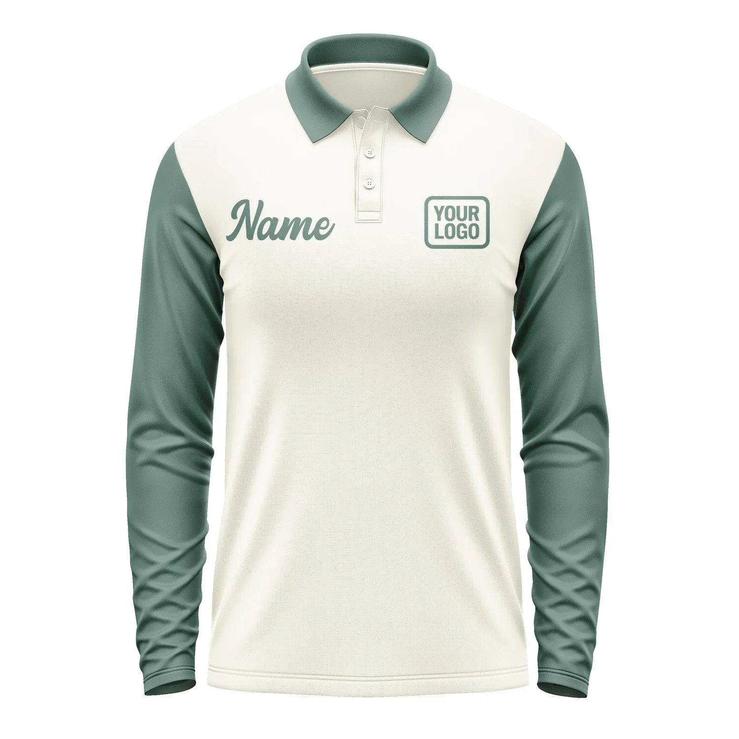 Custom Cream Blue Green Long Sleeve Polo Shirt sold by Tailorly product image thumbnail 2