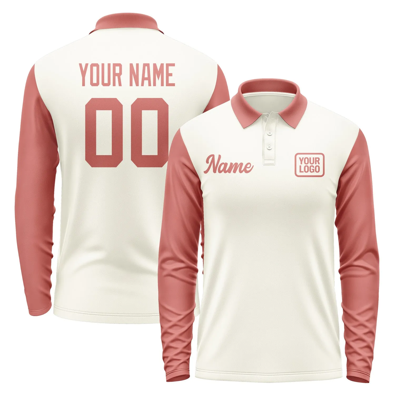 Custom Cream Copper Rose Long Sleeve Polo Shirt sold by Tailorly