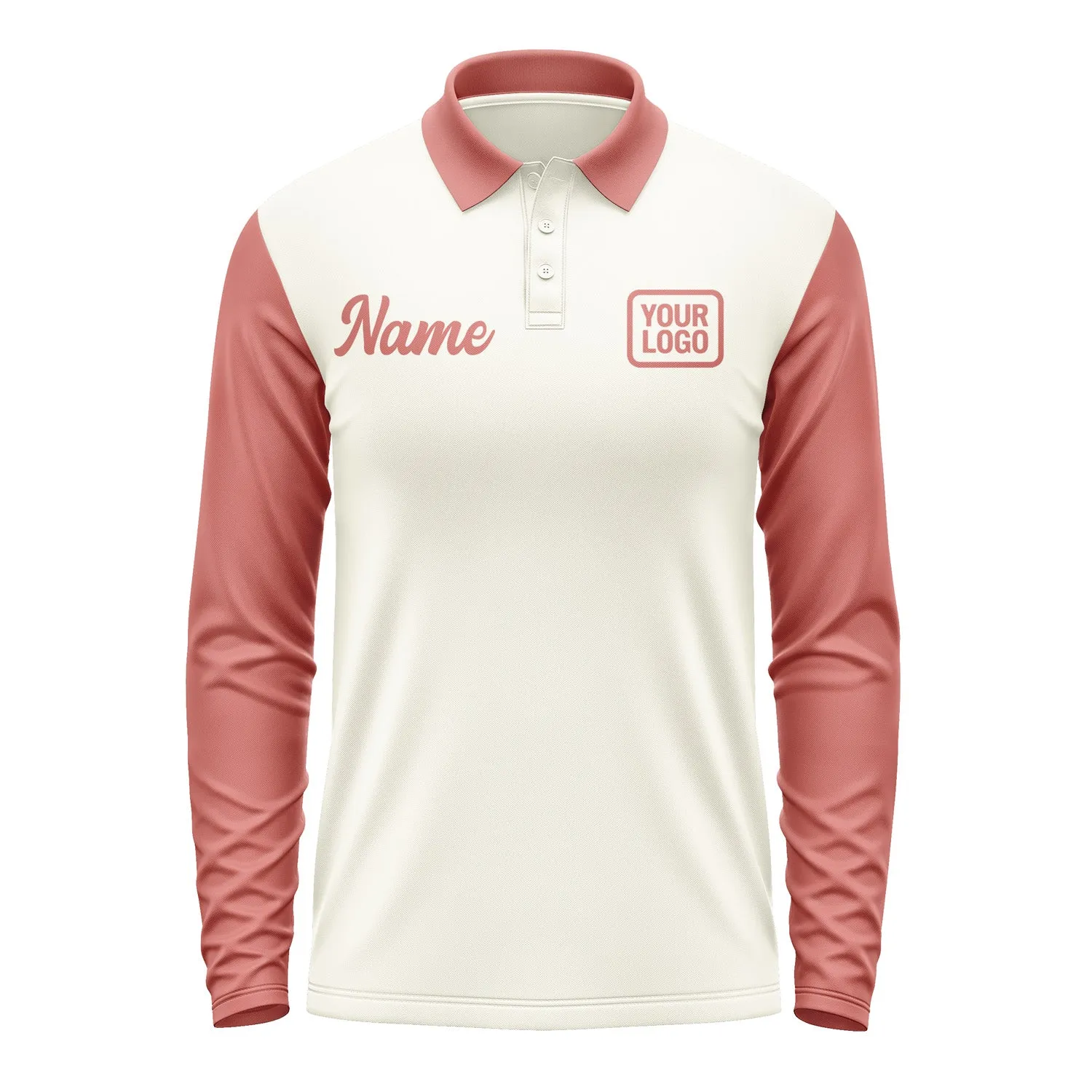 Custom Cream Copper Rose Long Sleeve Polo Shirt sold by Tailorly product image thumbnail 2