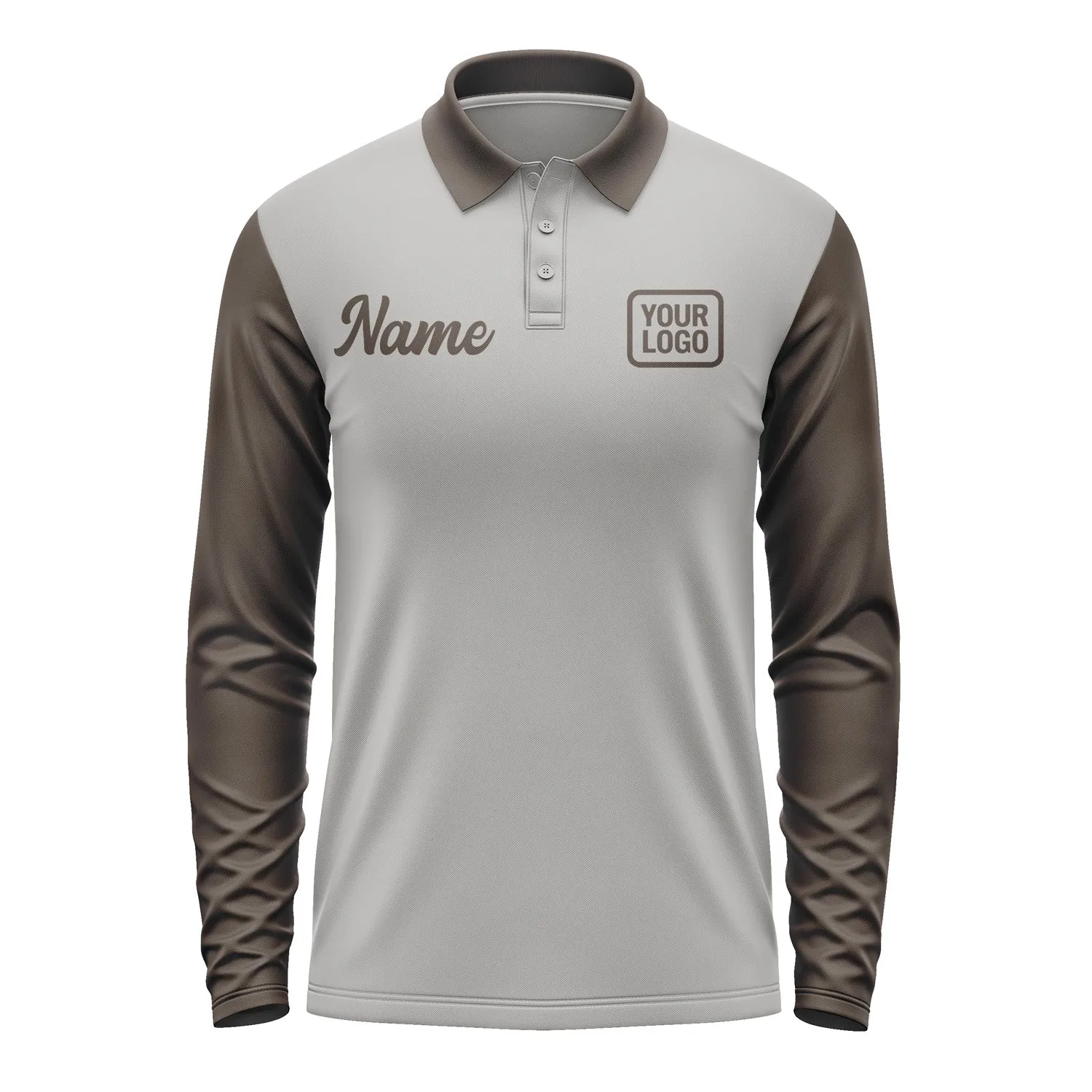 Custom Gray Brown Long Sleeve Polo Shirt sold by Tailorly product image thumbnail 2