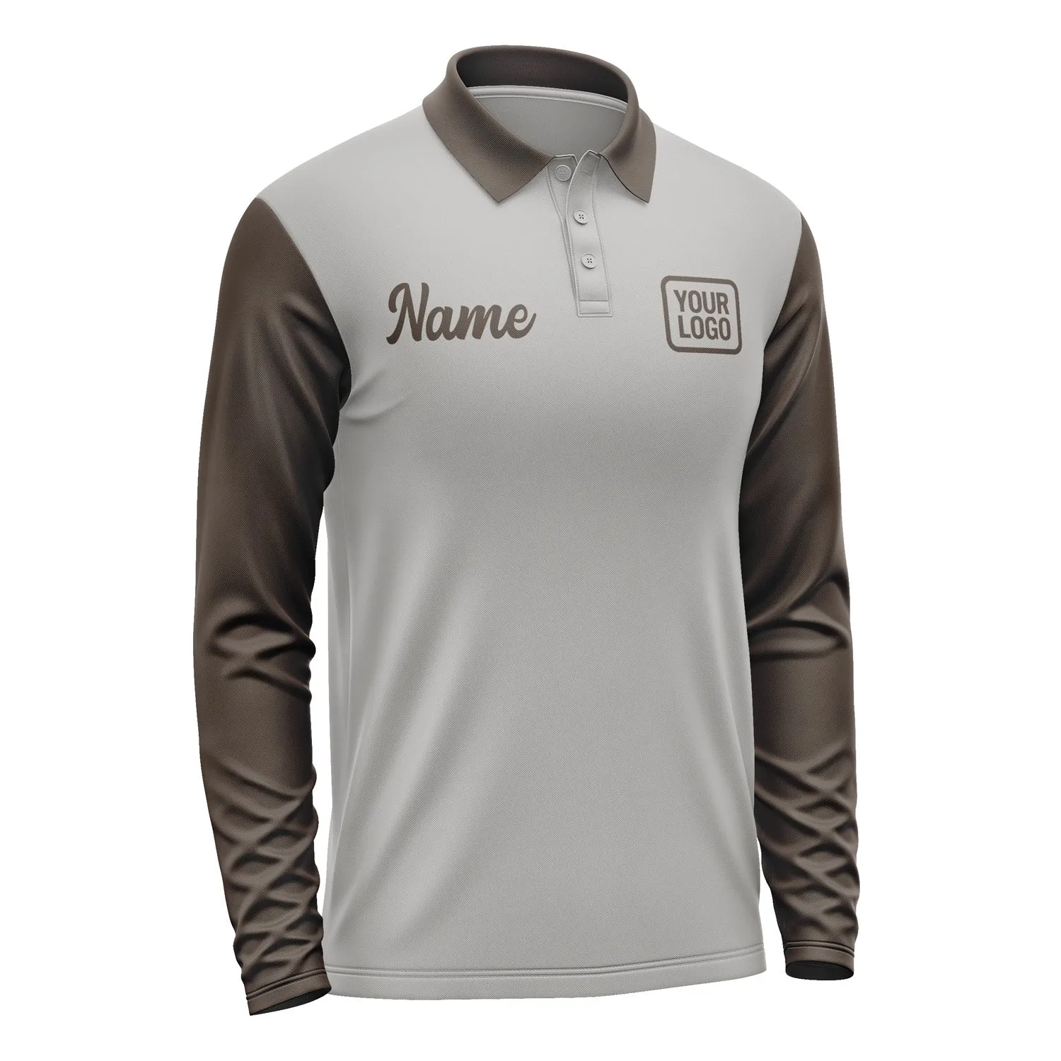 Custom Gray Brown Long Sleeve Polo Shirt sold by Tailorly product image thumbnail 4