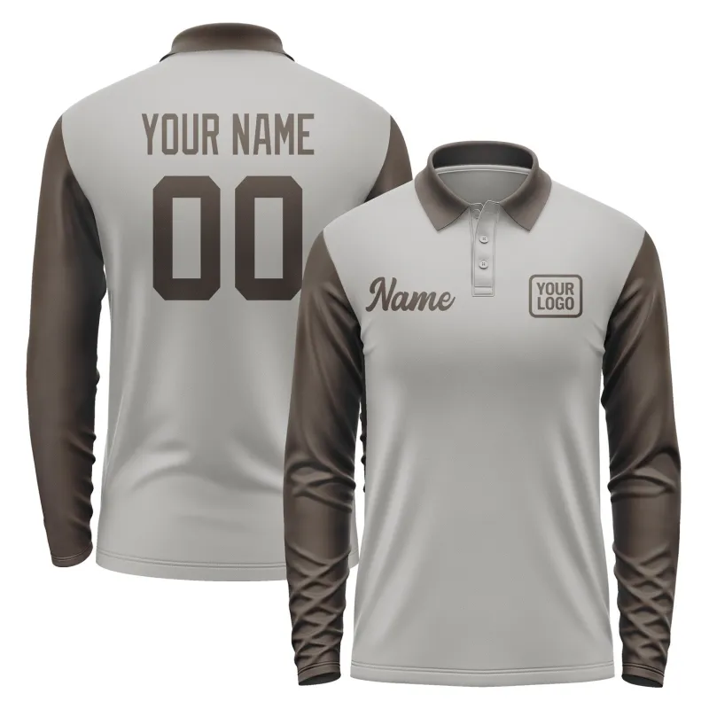 Custom Gray Brown Long Sleeve Polo Shirt sold by Tailorly