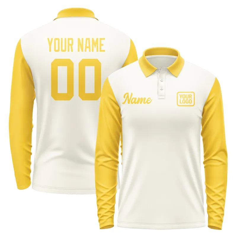 Custom Cream Gold Long Sleeve Polo Shirt sold by Tailorly