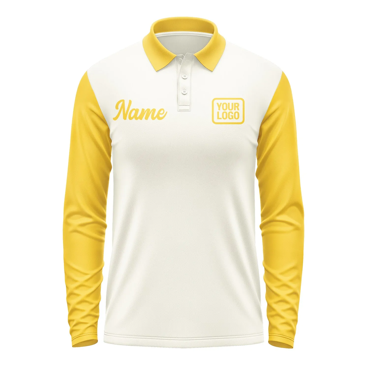 Custom Cream Gold Long Sleeve Polo Shirt sold by Tailorly product image thumbnail 2