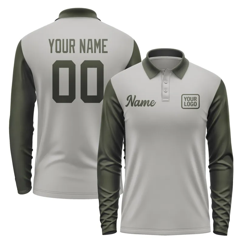Custom Gray Olive Long Sleeve Polo Shirt sold by Tailorly