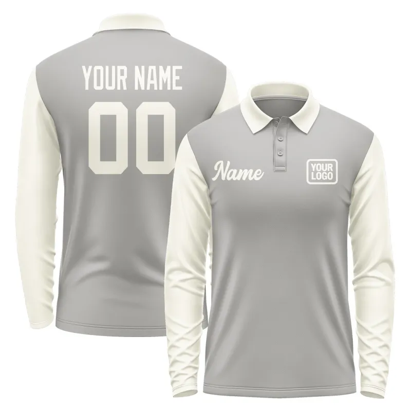 Custom Gray Cream Long Sleeve Polo Shirt sold by Tailorly