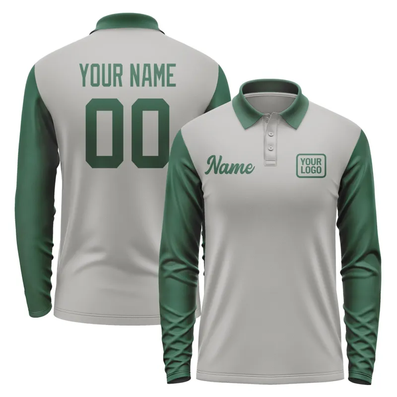 Custom Gray Green Long Sleeve Polo Shirt sold by Tailorly
