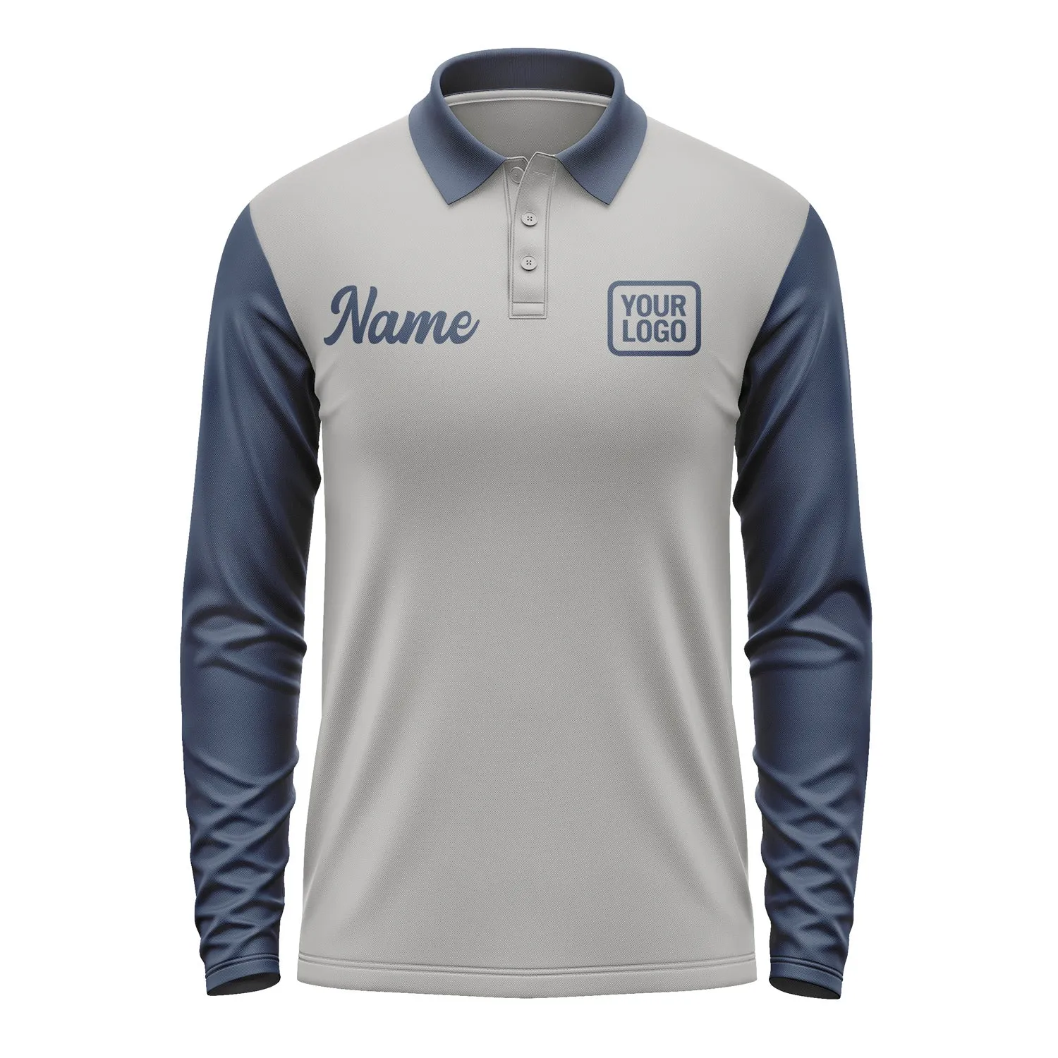 Custom Gray Blue Long Sleeve Polo Shirt sold by Tailorly product image thumbnail 2