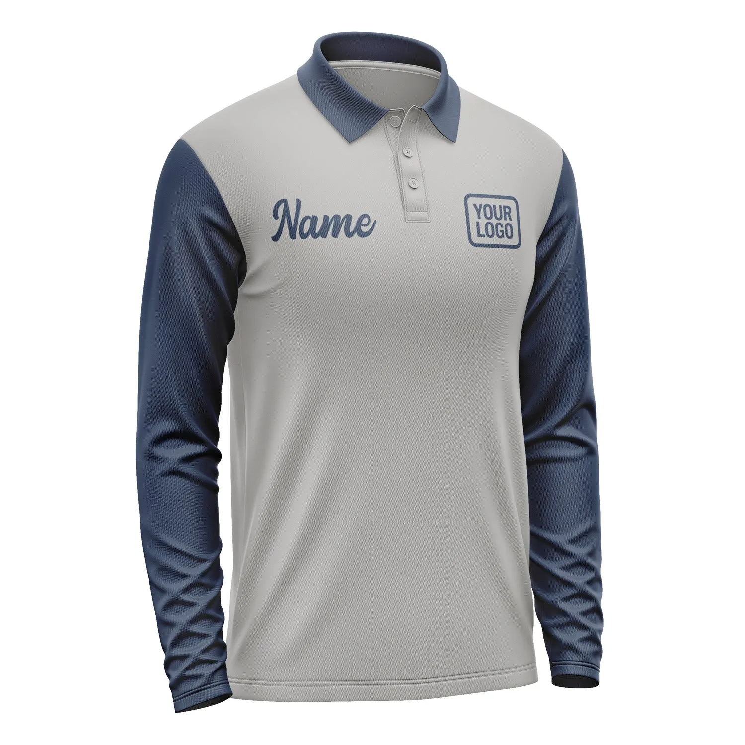 Custom Gray Blue Long Sleeve Polo Shirt sold by Tailorly product image thumbnail 4